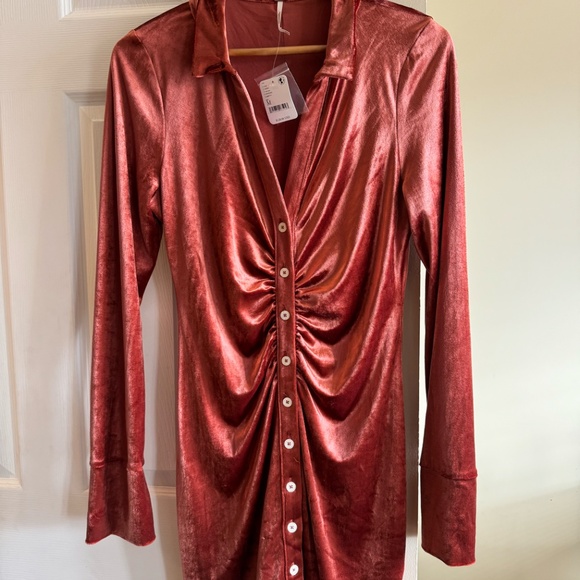 Free People Shayla Velvet Mini Dress — Terracotta (M) — NWT - Picture 5 of 6